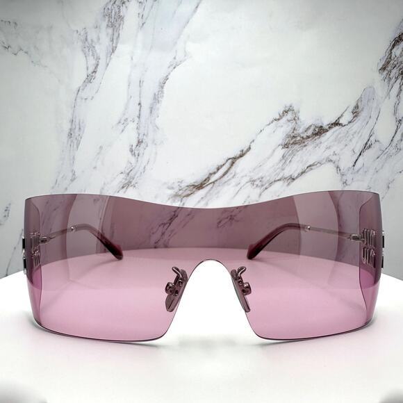 New MIU MIU Sunglasses Aube Silver Pink Mirror Rimless Wrap Authentic Womens main image 5